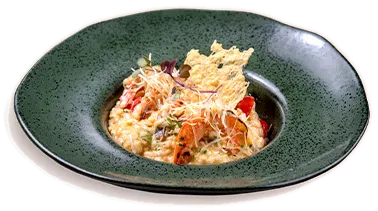 Risotto de camarão, como servido na casa